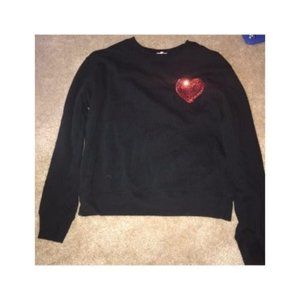 Juniors Black Sweater with Red heart
